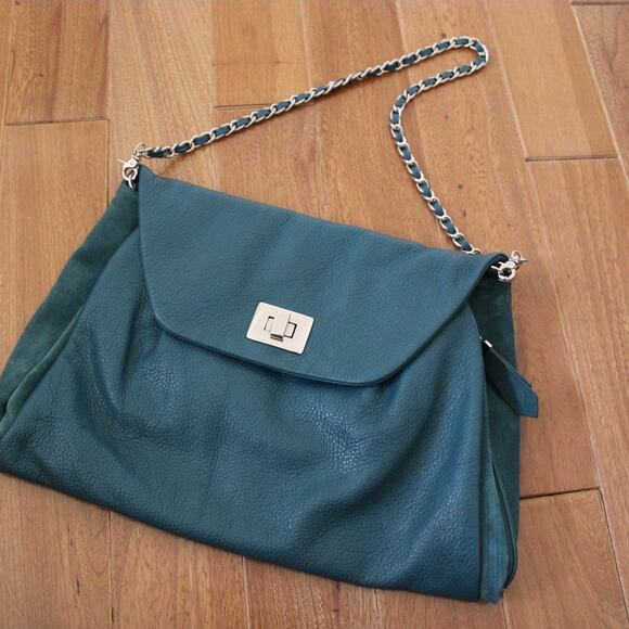 kinta Handbags - Kinta Leather Fold Over Green Shoulder Bag Purse Chain Gold Strap